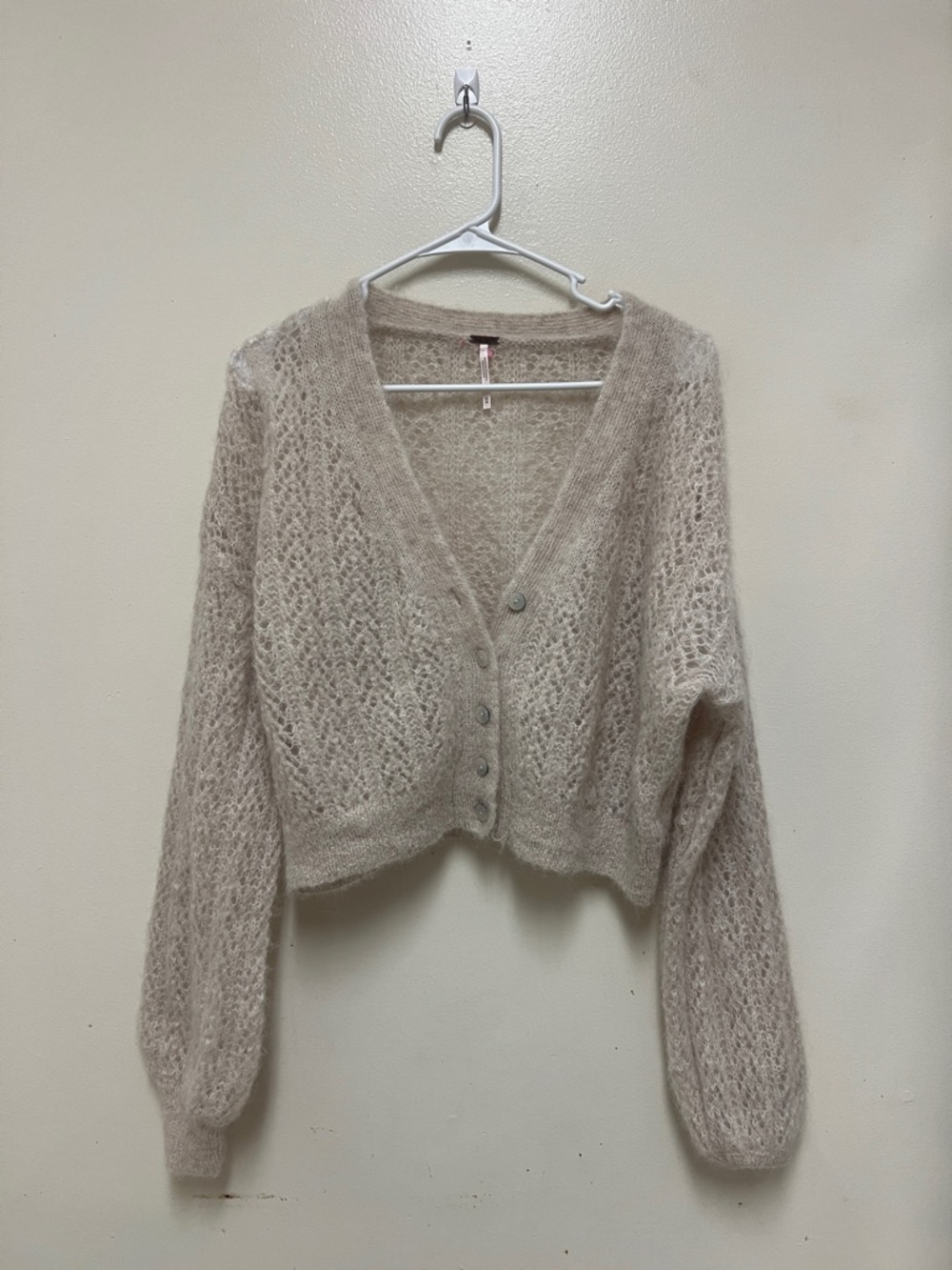 Free People Cropped Open-Knit Mohair Cardigan
